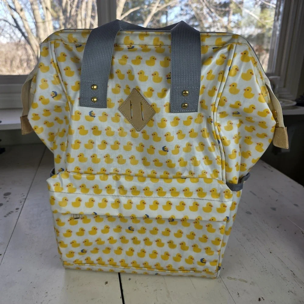 Yellow Rubber Duck Print Washable Waterproof Backpack Diaper Bag Travel - Picture 12 of 15